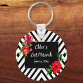 Bat Mizvah, Moderne Streifen, Rote Rosen, Gefallen Schlüsselanhänger (Vorderseite)