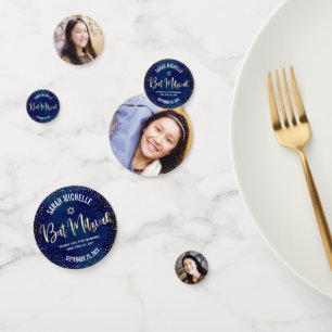 Bat Mizwa 3 Foto Marineblau Gold Glitter Schriftzu Konfetti