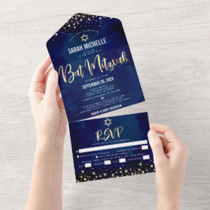 Bat Mizwa Marine Gold Glitter Schrift Party Modern All In One Einladung