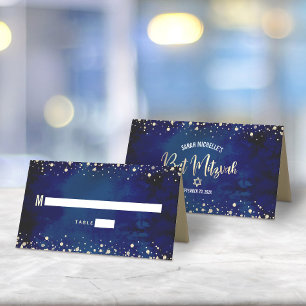 Bat Mizwa Marine Wasserfarbe Gold Glitter Schriftz Platzkarte