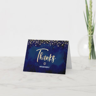 Bat Mizwa Navy Gold Glitter Folie Elegantes Skript Dankeskarte