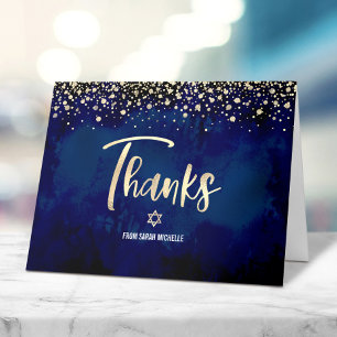Bat Mizwa Navy Gold Glitter Folie Elegantes Skript Dankeskarte
