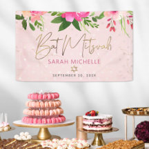 Bat Mizwa Rosa Floral Aquarell Goldschrift