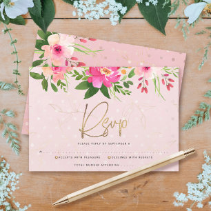 Bat Mizwa Rosa Wasserfarbe Floral Moderne Schrift RSVP Karte