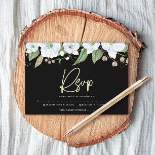Bat Mizwa Schwarz Gold Schrift Floral Wasserfarbe RSVP Karte