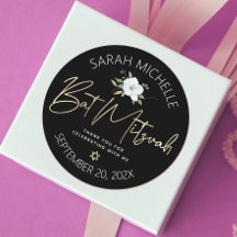 Bat Mizwa Schwarz Gold Schrift Floral Wasserfarbe