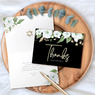 Bat Mizwa Schwarz Gold Schrift Wasserfarbe Floral Dankeskarte
