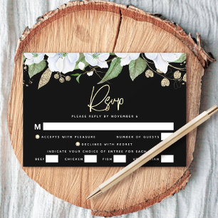 Bat Mizwa Schwarz Gold Schrift Wasserfarbe Floral RSVP Karte