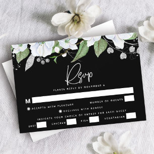 Bat Mizwa Schwarz Silber Schrift Wasserfarbe Blume RSVP Karte