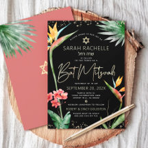 Bat Mizwa Tropisches Schwarzgold Floral Wasserfarb