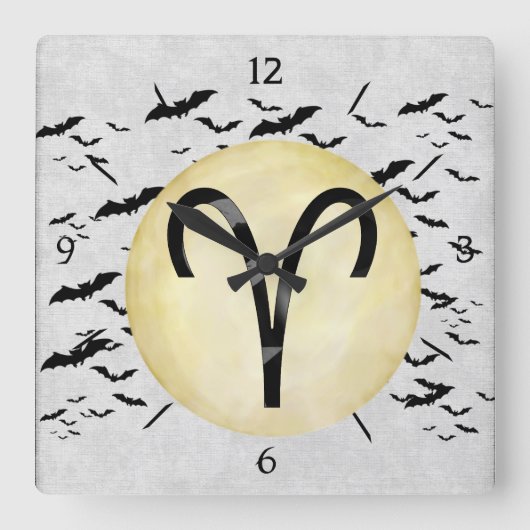 Bat Moon Aries Quadratische Wanduhr (Vorderseite)