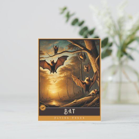 Bat | Niedliche Vintage Tierpostkarte Postkarte (Stehend Vorderseite)