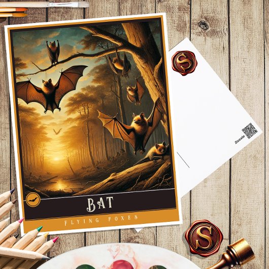 Bat | Niedliche Vintage Tierpostkarte Postkarte