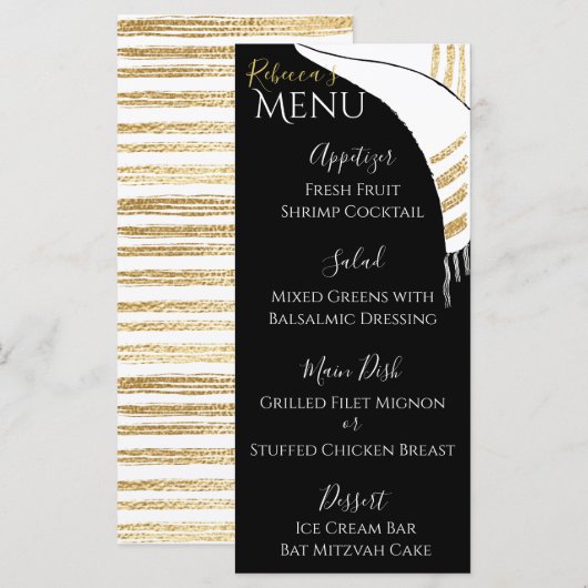 Bat oder Bar Mitzvah Black/Gold Food Menu Menükarte (Vorne/Hinten)