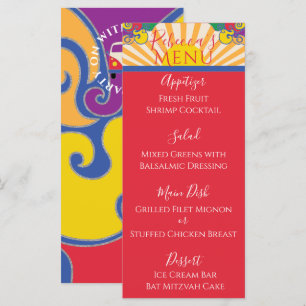 Bat oder Bar Mitzvah Elegant Funkelnd Swirt Food M Menükarte