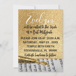Bat oder Bar Mitzvah Elegant Torah Yad Einladung