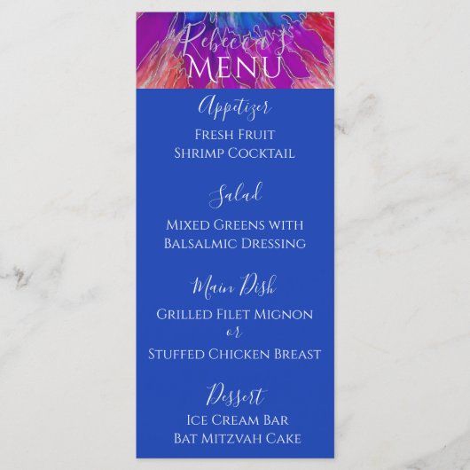 Bat oder Bar Mitzvah Elegantes Menü Gefärbte Krawa Menükarte (Vorderseite)