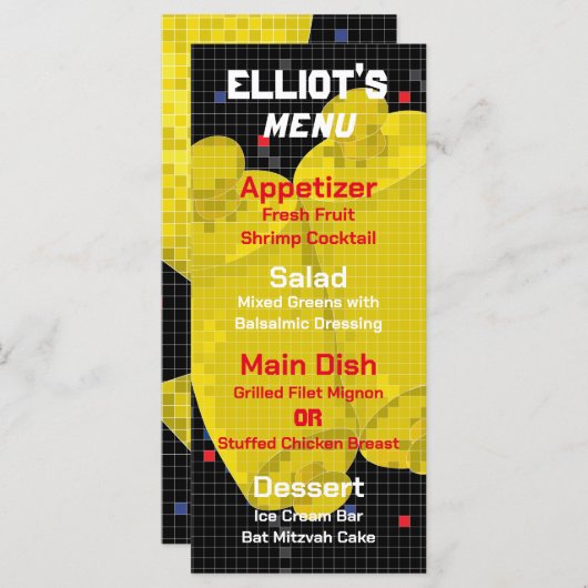 Bat oder Bar Mitzvah GAME auf dem Menü "Lebensmitt Menükarte (Vorne/Hinten)