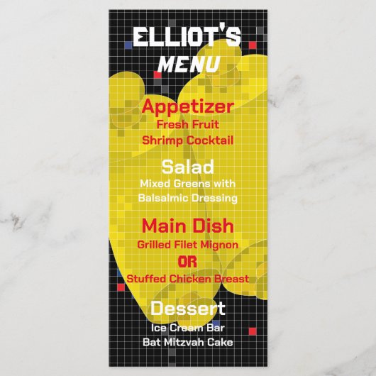 Bat oder Bar Mitzvah GAME auf dem Menü "Lebensmitt Menükarte (Vorderseite)