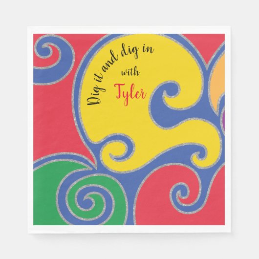 Bat oder Bar Mitzvah Napkin Glittery Wirbel Serviette (Vorderseite)