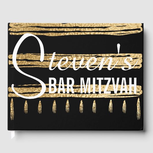 Bat oder Bar Mitzvah Party Gold Tallit Gästebuch (Vorderseite)