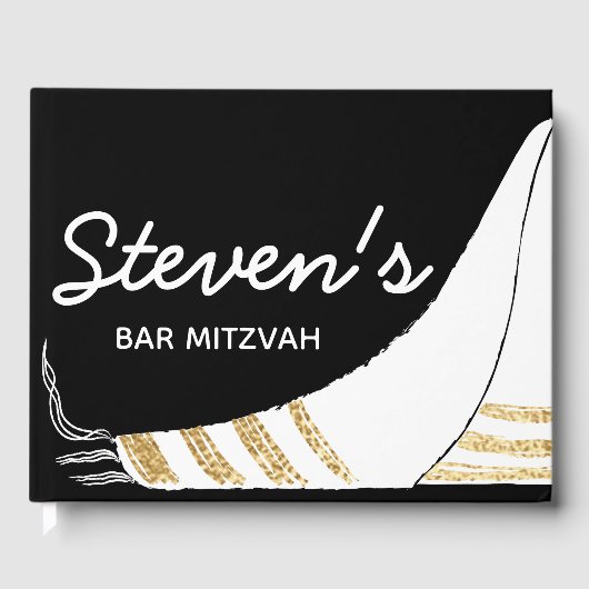 Bat oder Bar Mitzvah Party Schwarzes Gold Gästebuc Gästebuch (Vorderseite)