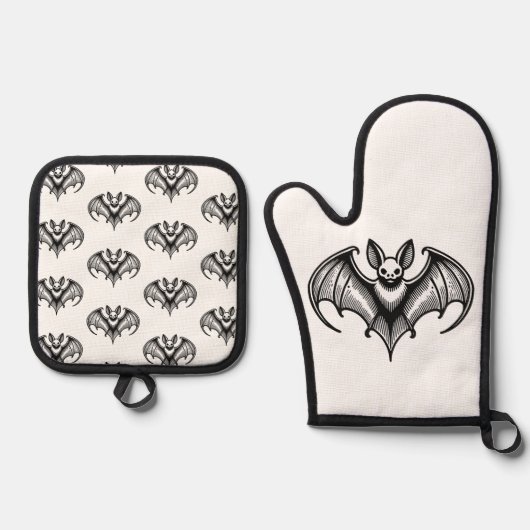 Bat Patterned Oven Mitt and Pot Holder set (Vorderseite)