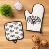 Bat Patterned Oven Mitt and Pot Holder set (Oben Unten)