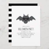 Bat. Schwarz-Weiß-Halloween-Party Einladung (Vorne/Hinten)