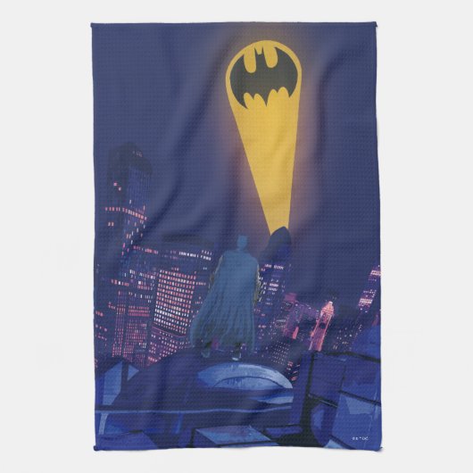 Bat Signal Over Gotham Geschirrtuch (Vertikal)