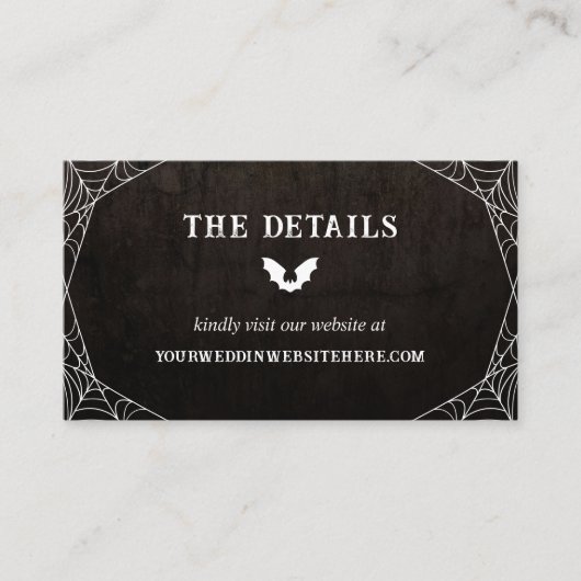 Bat & Spiderwebs Goth Halloween Wedding Details Begleitkarte (Vorderseite)