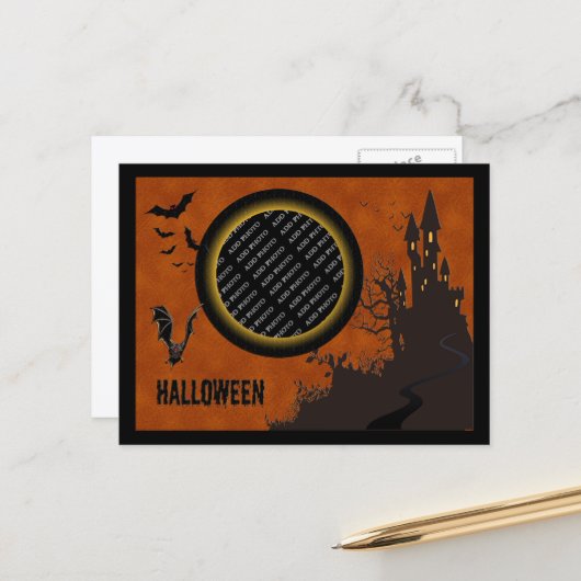 Bat, Spuk Haus Foto Rahmen und Orange Sky Postkarte (Vorderseite/Rückseite Beispiel)