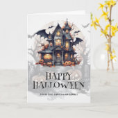 Bat Spuk House Spooky Pumpkins Foto Halloween Karte (Gelbe Blume)