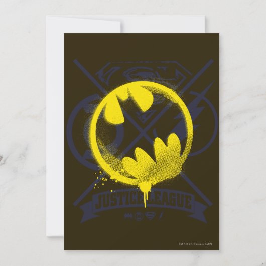 Bat-Symbol über Gerechtigkeitsliga markiert Einladung (Vorderseite)