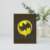 Bat-Symbol über Gerechtigkeitsliga markiert Postkarte (Stehend Vorderseite)