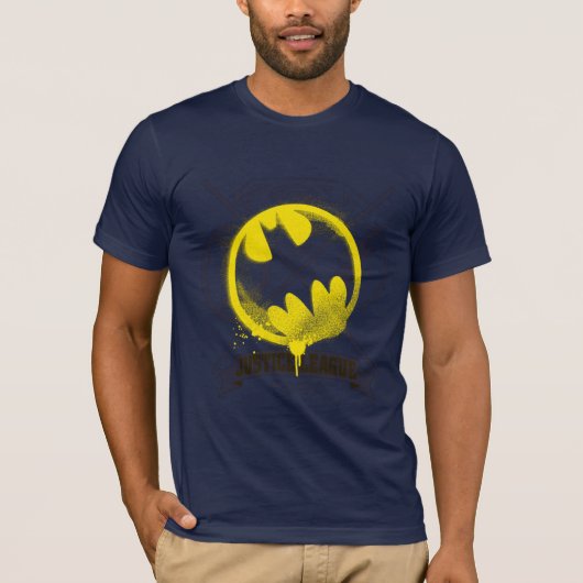 Bat-Symbol über Gerechtigkeitsliga markiert T-Shirt (Vorderseite)