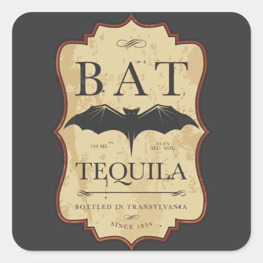 Bat Tequila Vintages Halloween-Label Quadratischer Aufkleber (Vorderseite)