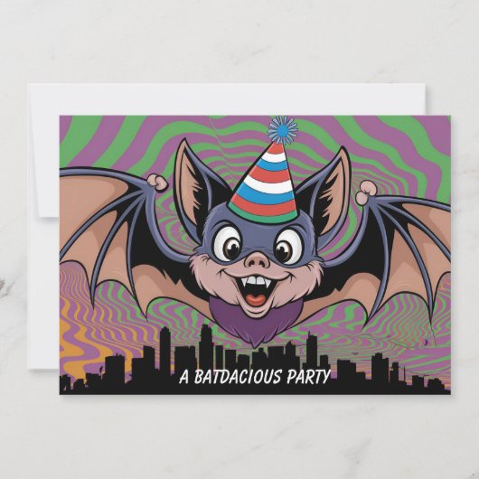 Bat über der psychedelischen Stadt Einladung (Vorderseite)