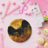 Bat und Ernte Mond fallen schwarz gelb elegant Pappteller (Party)
