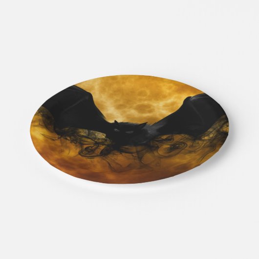 Bat und Ernte Mond fallen schwarz gelb elegant Pappteller (Schrägansicht)