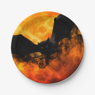 Bat und Ernte Mond fallen schwarz orange elegant Pappteller