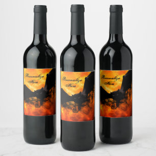 Bat und Ernte Mond fallen schwarz orange elegant Weinetikett