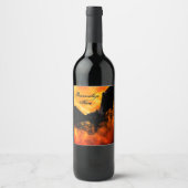 Bat und Ernte Mond fallen schwarz orange elegant Weinetikett (Vorderseite)