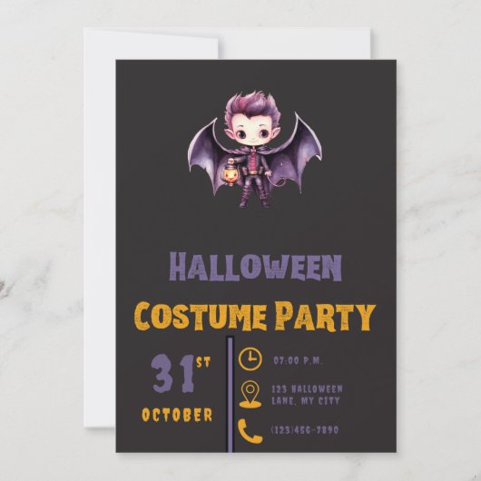 Bat Vampire Pumpkin Niedlich Modernes Black Hallow Einladung (Vorderseite)