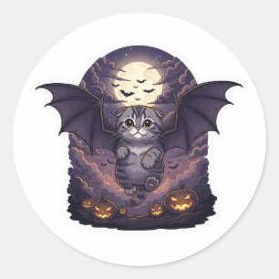 Bat Wing Fold - schottisches Falten Bat Cat Hallow Runder Aufkleber