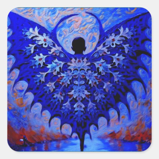 Bat-Wing-Kreatur mit Phantastischem blauen Flügel Quadratischer Aufkleber (Vorderseite)