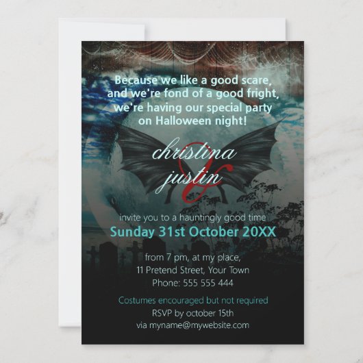 Bat Wings Moon Friedhof Halloween-Party Einladung (Rückseite)