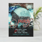 Bat Wings Moon Friedhof Halloween-Party Einladung (Stehend Vorderseite)