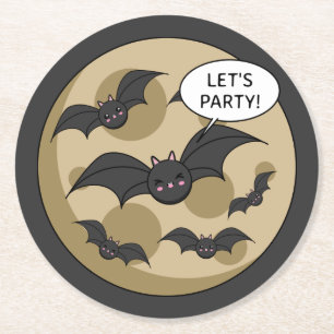 Batats Having Party on Full Moon Runder Pappuntersetzer
