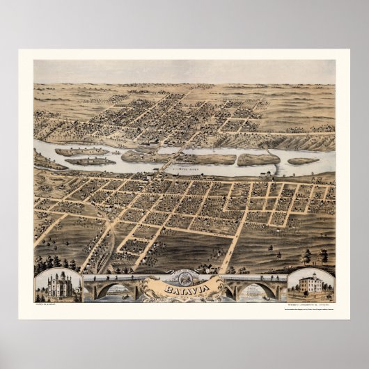 Batavia, IL Panorama Karte - 1869 Poster (Vorne)